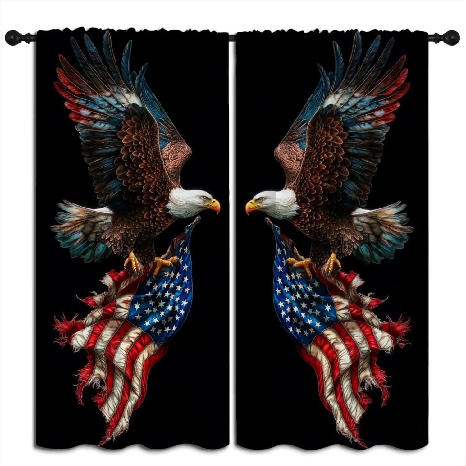 Bald Eagle Blackout Curtains for Boys Girl Bedroom Home Decor, USA Flag American Patriotic Independence Day Thermal Insulated