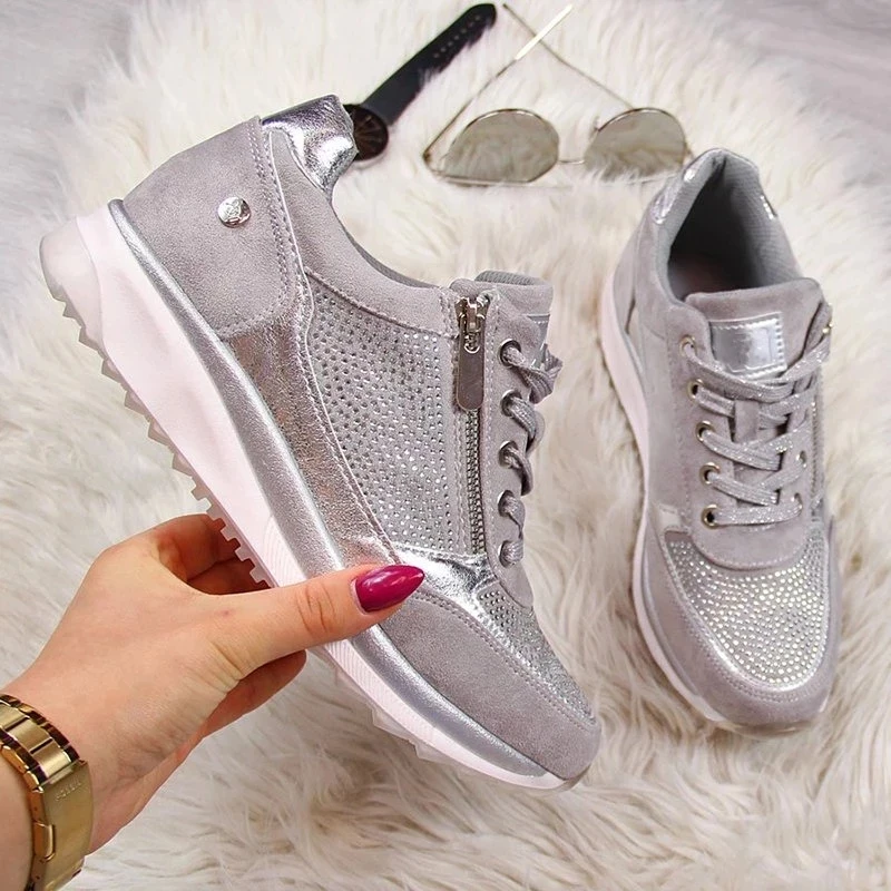 Women Shoes Gold Sneakers Zipper Platform Trainers Women Shoes Casual Lace-Up Tenis Feminino Zapatos De Mujer Womens Sneakers 43