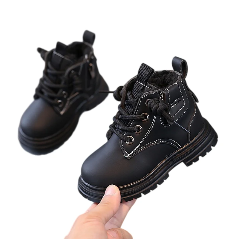 Schneestiefel für Jungen, Retro-Design, rutschfeste Schuhe für Kinder, seitlicher Reißverschluss, Winterstiefel mit Plüschfutter, rutschfeste Lederstiefel, Größe 21–30. – Detail 6