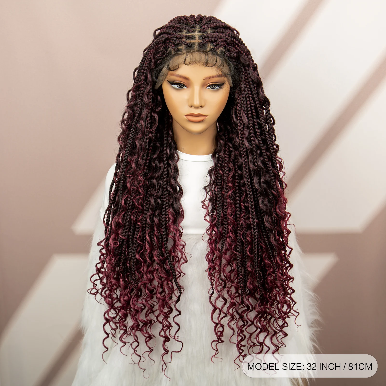 32inch Synthetic Knotless Box Braided Wigs Bohemian Boho Braids Wigs Lace Front Braided Lace Wigs with Baby Hair for Black Women