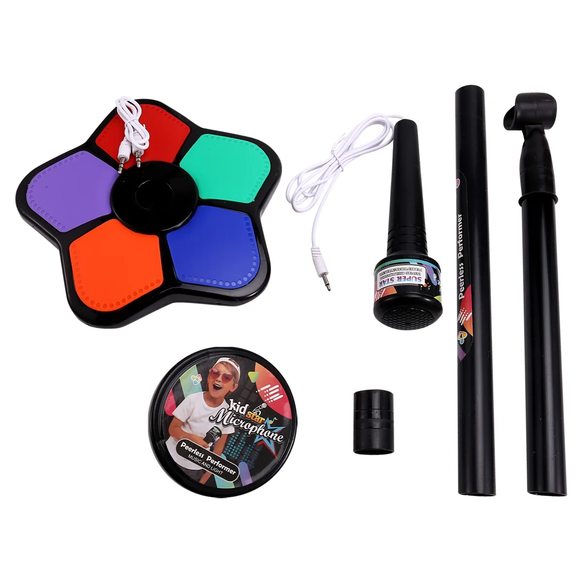 AA25 Kids Microphone with Light Stand Toy,Height-Adjustable Microphone,Brain-Training Educational Toys Birthday Gift Black