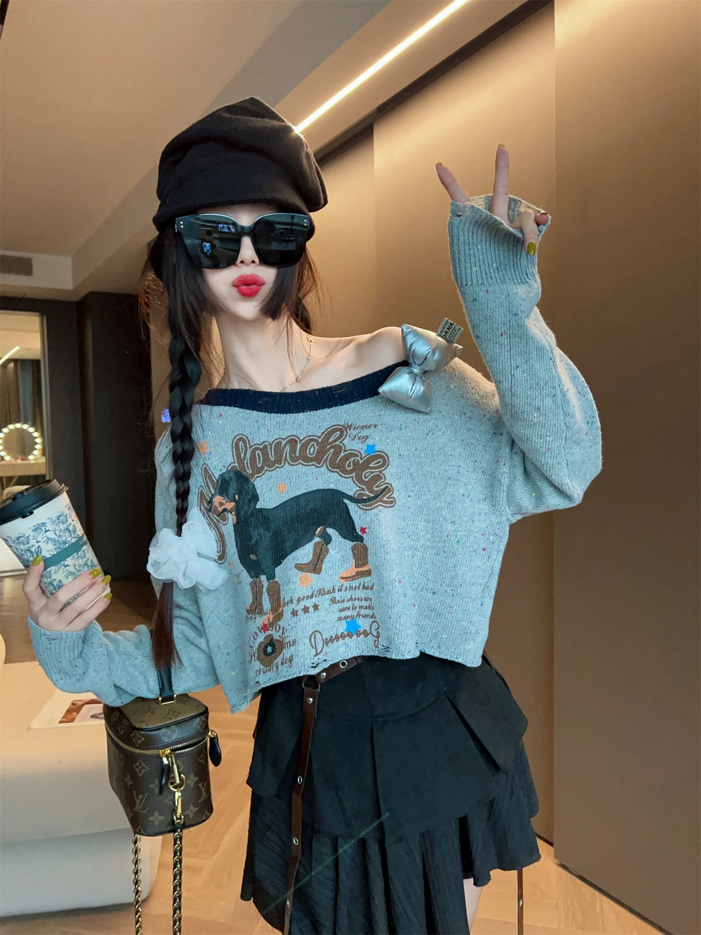 

Faionable Retro ort oulder Knitted Sweater Women's Autumn 2025 New Loose Top