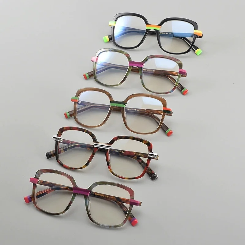 Belight Optical Vintage Square Shape Handmade Colorful Combine Acetate Retro Eyeglasses Frame Prescription Lens 225