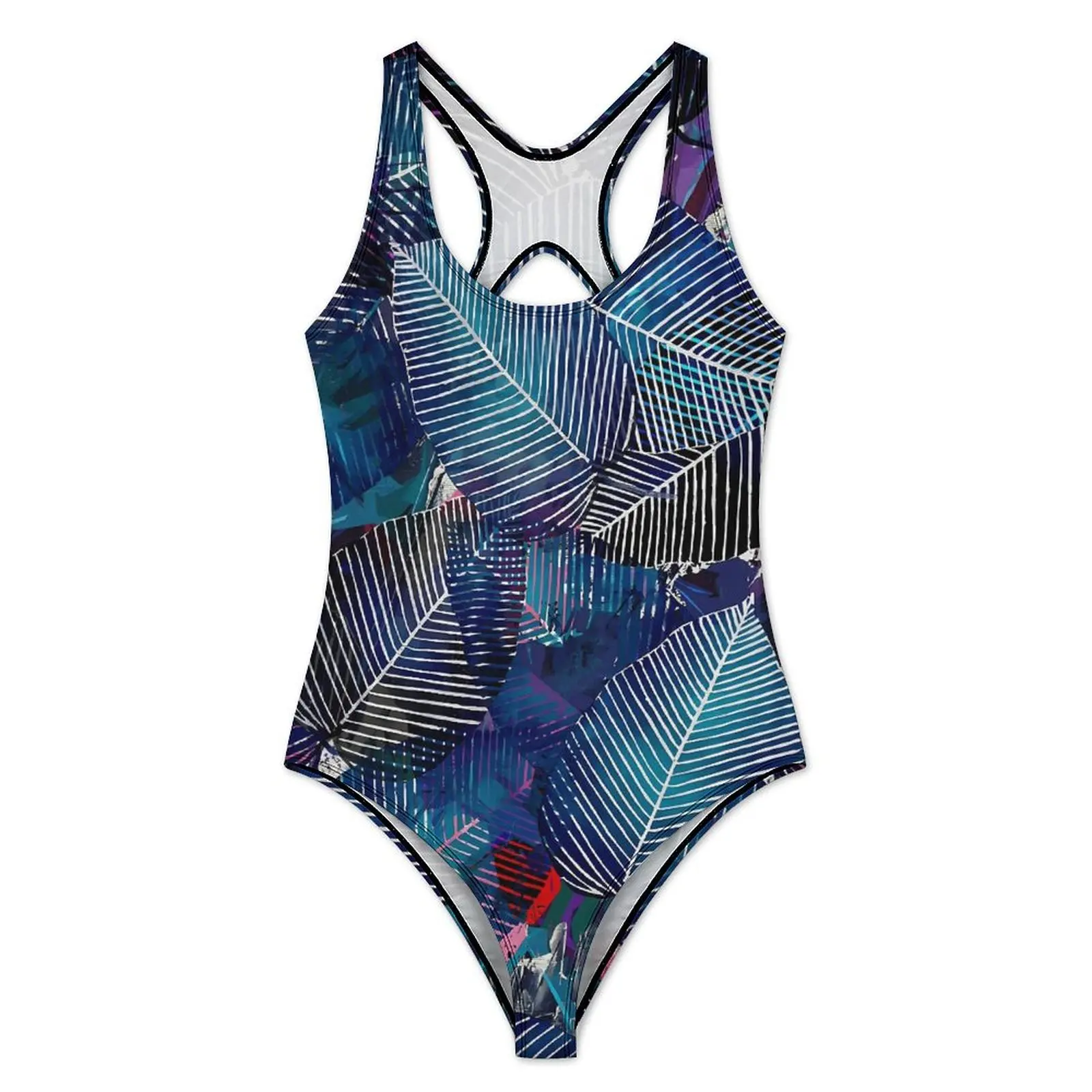 Leaf Print Swimsuit Abstract Leaves Push Up Swimwear One Piece Holiday Bathing Suits Bodysuit Sexy Design Beachwear Plus Size