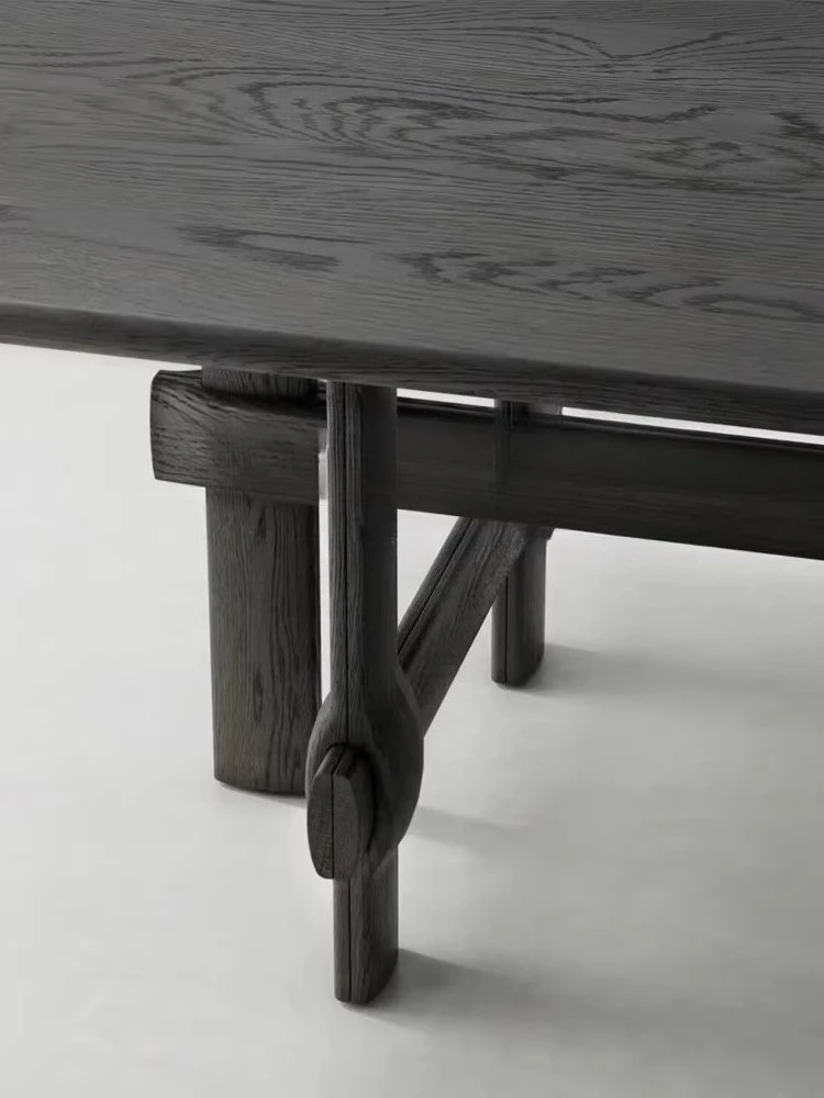 Medieval style dining table, oak solid wood table, silent style rectangular tea table, household small apartment tea table