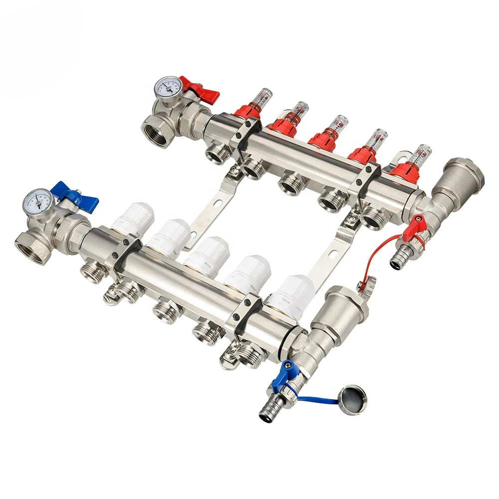 Water Distribution Underfloor Pipe 6 Loops Floor Heating Manifold For Pex Pipe