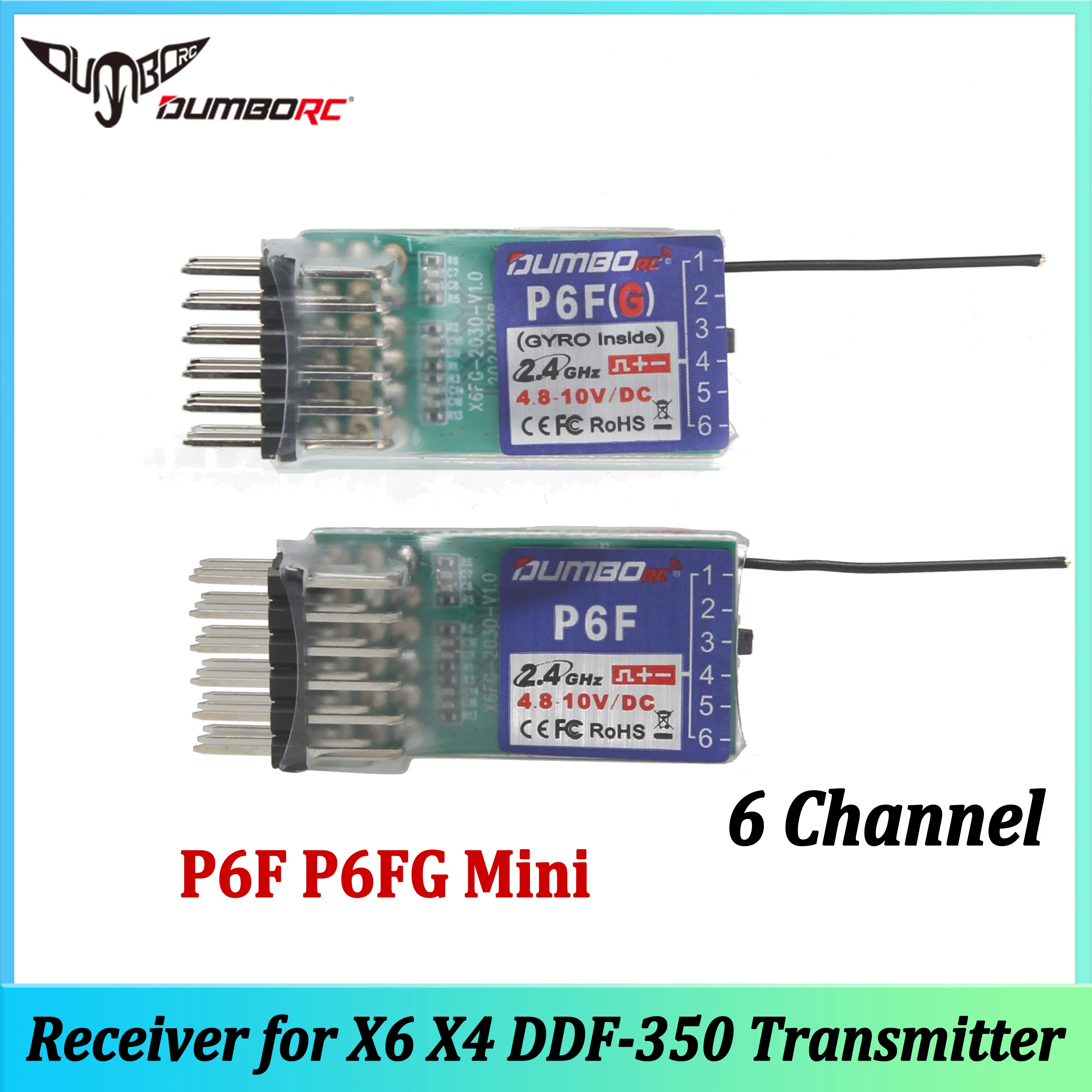 1/2 Stück DUMBORC 6CH 2,4G P6F P6FG Mini-Empfänger 4,8-10V 6-Kanal Gyro für X6 X4 DDF-350 Sender Fernbedienung RC Auto Boot