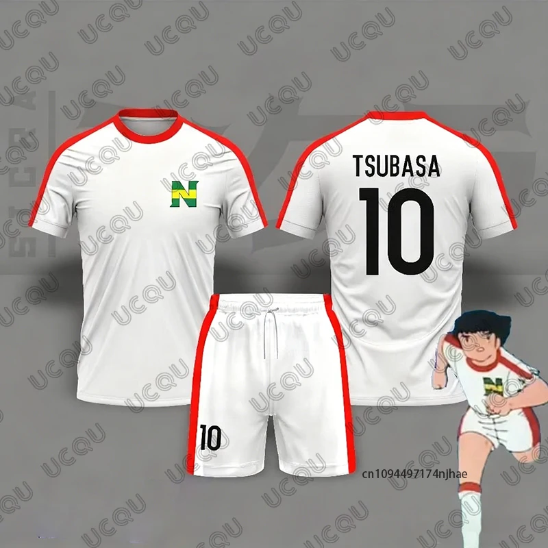 2 Piece Outfit Children Tracksuit Captain Tsubasa Football No.10 Print Tshirt+Shorts Set Casual Suit Sports Kids/Adult Clothes image 2