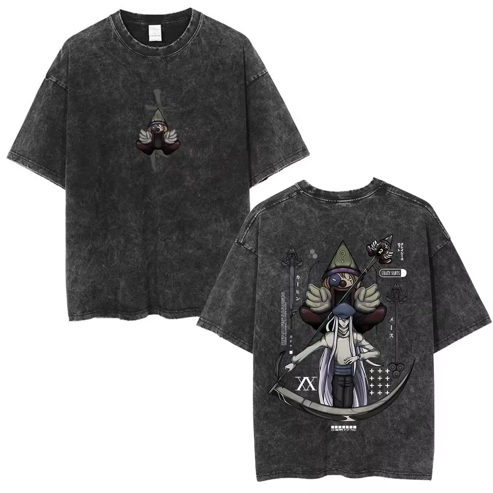 Men's Hunter X Hunter Alluka Zoldyck Graphic Washed T‑shirt Unisex Casual Pure Cotton Short Sleeve Streetwear Tops