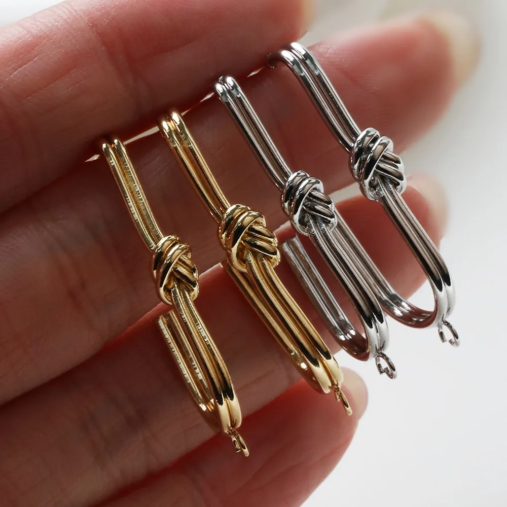 2PCS Dainty U-shaped Knotted Ear Studs Earrings for Jewelry Making DIY Hand Made Brass 14k Gold Plated 34*13mm Accessories