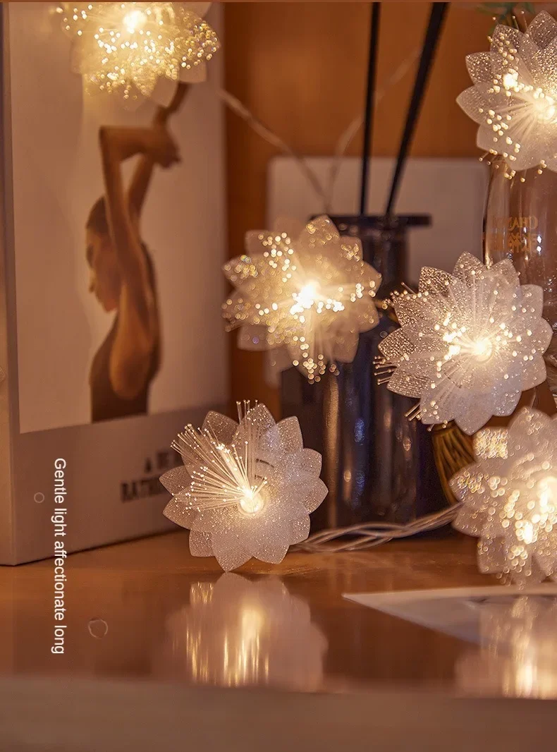 1.5M 3M Fiber Flower String Light Battery Outdoor Lawn Decor For Yard Camping Wedding Birthday Party Festive Atmosphere Decor
