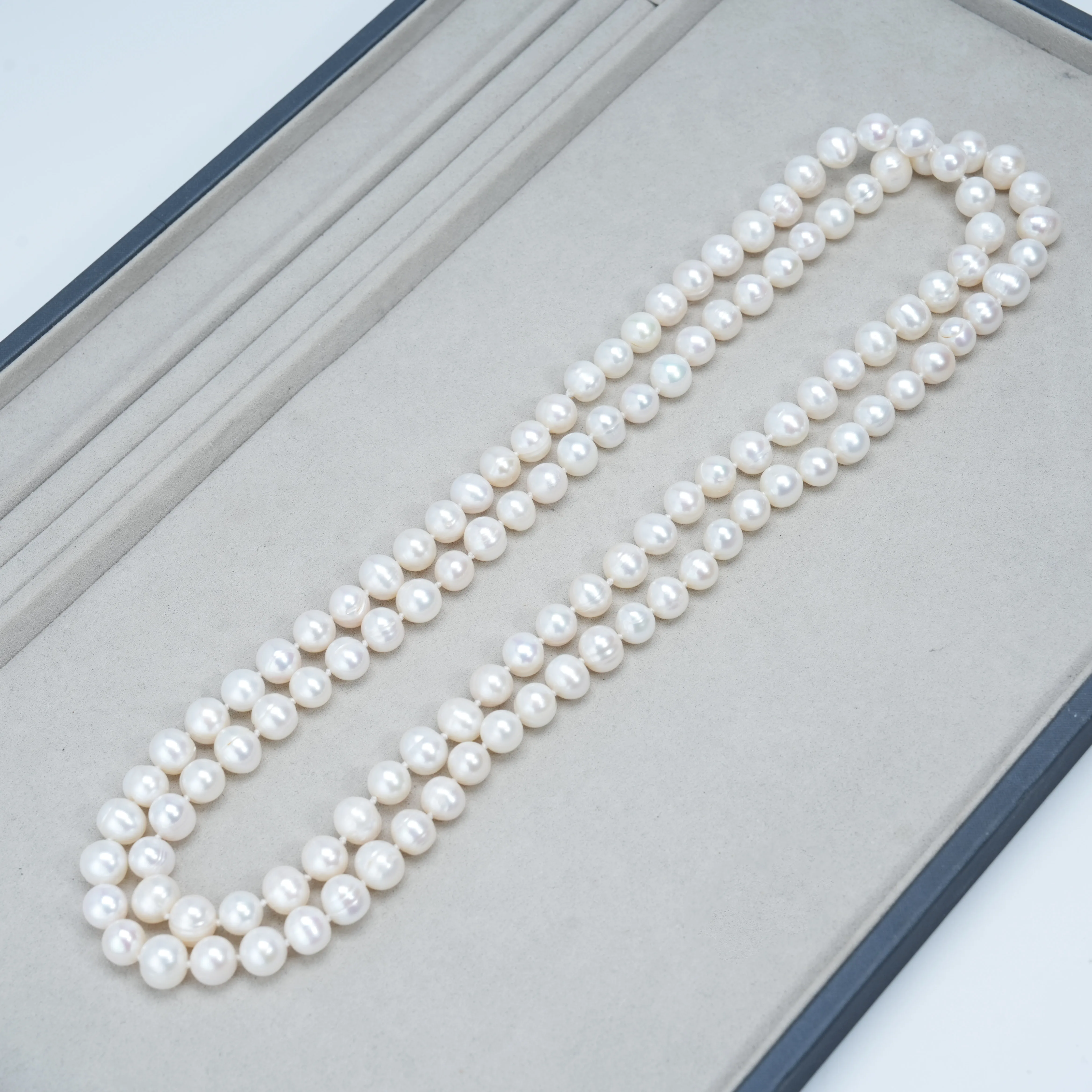 Natural Japanese Pearl Long Necklace AAA Quality 9-10mm Buttonless Design Customizable Size 108cm