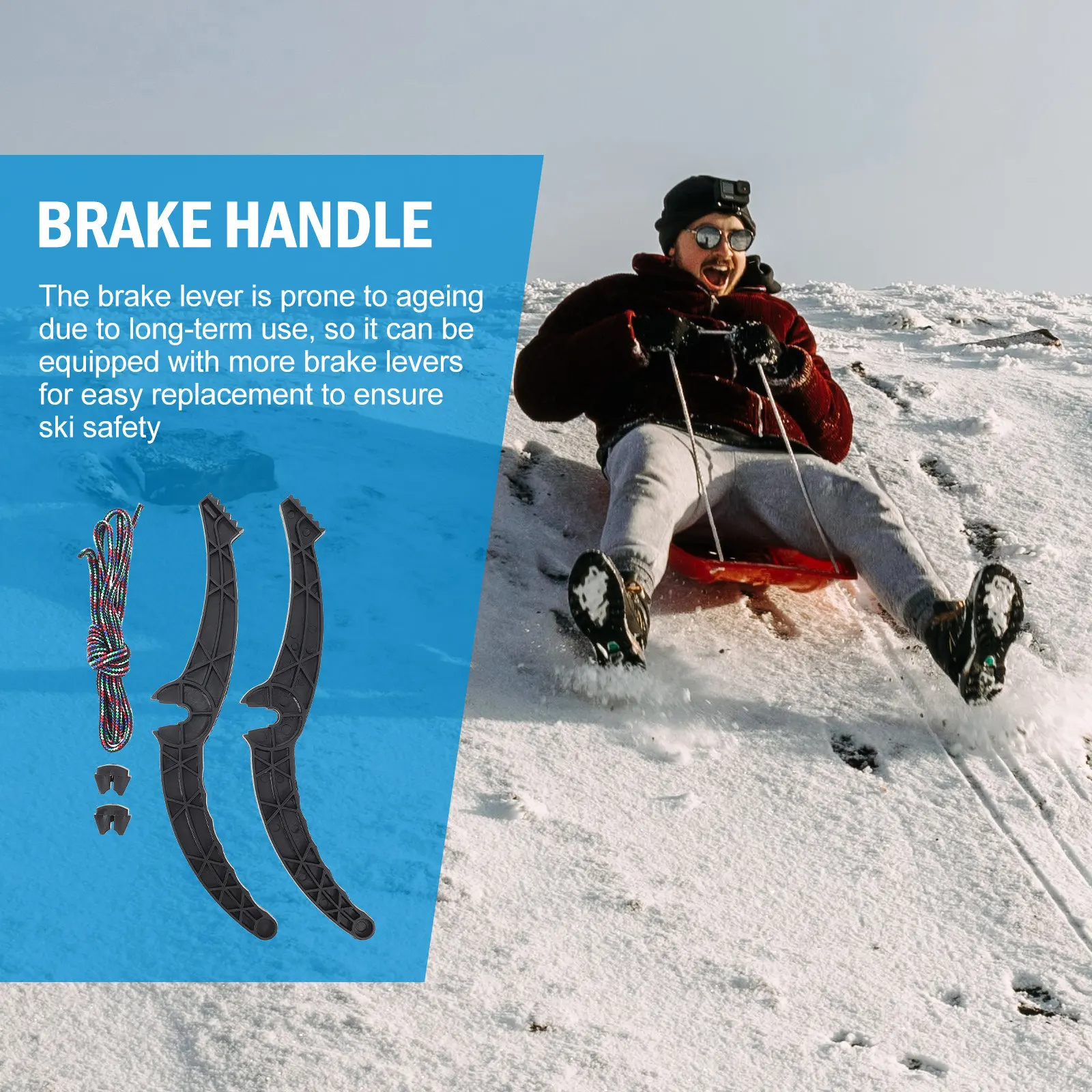 

1Pair Ski Board Brake Handle Anti-Slip Lever Easy Install Snow Sled Accessory Outdoor Skiing Brake Lever Rope Pull
