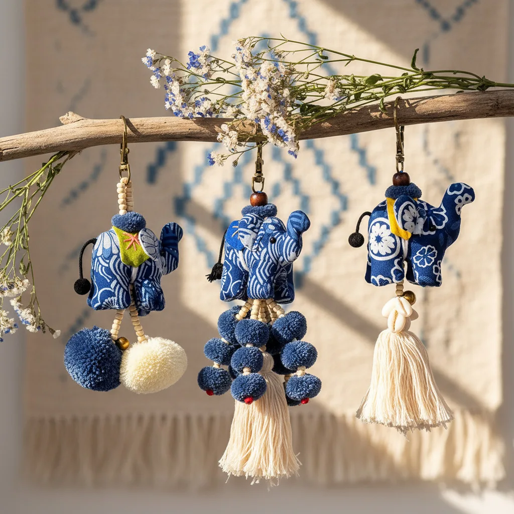 2PCS/Tie-dye Baby Elephant Fabric, Elephant Keychain, Characteristic Ethnic Style, Fringed Bag Pendant, Tie-dye Trinket Pendant.
