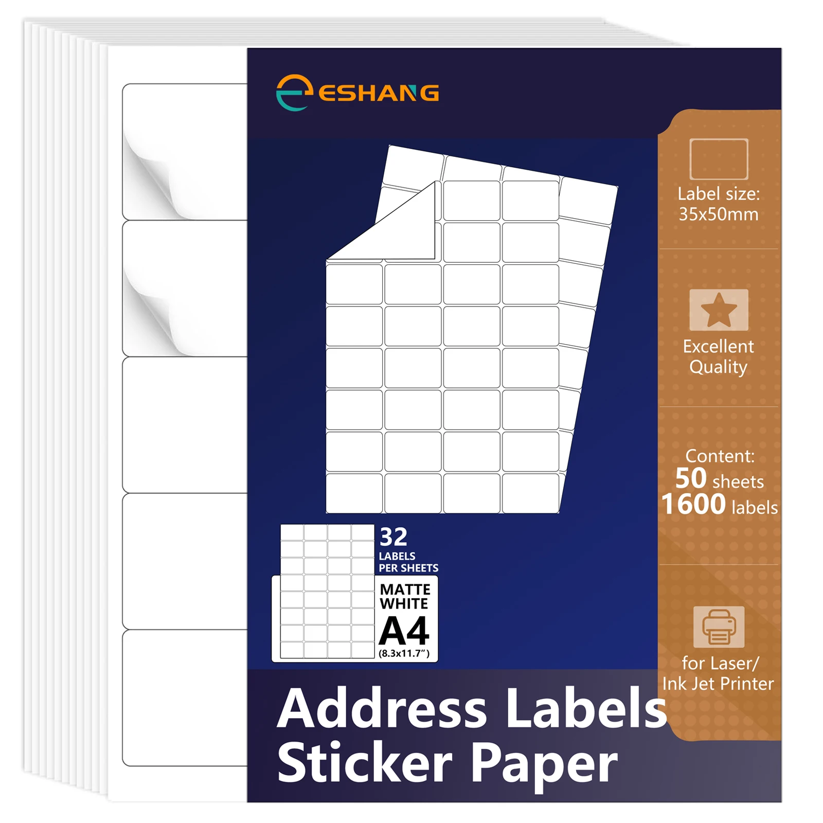 

50 листов, 1600 этикеток, 32 UP этикетки, 35x50 мм, почтовые этикетки, транспортные адресные этикетки для лазерных/струйных принтеров, матовая белая наклейка