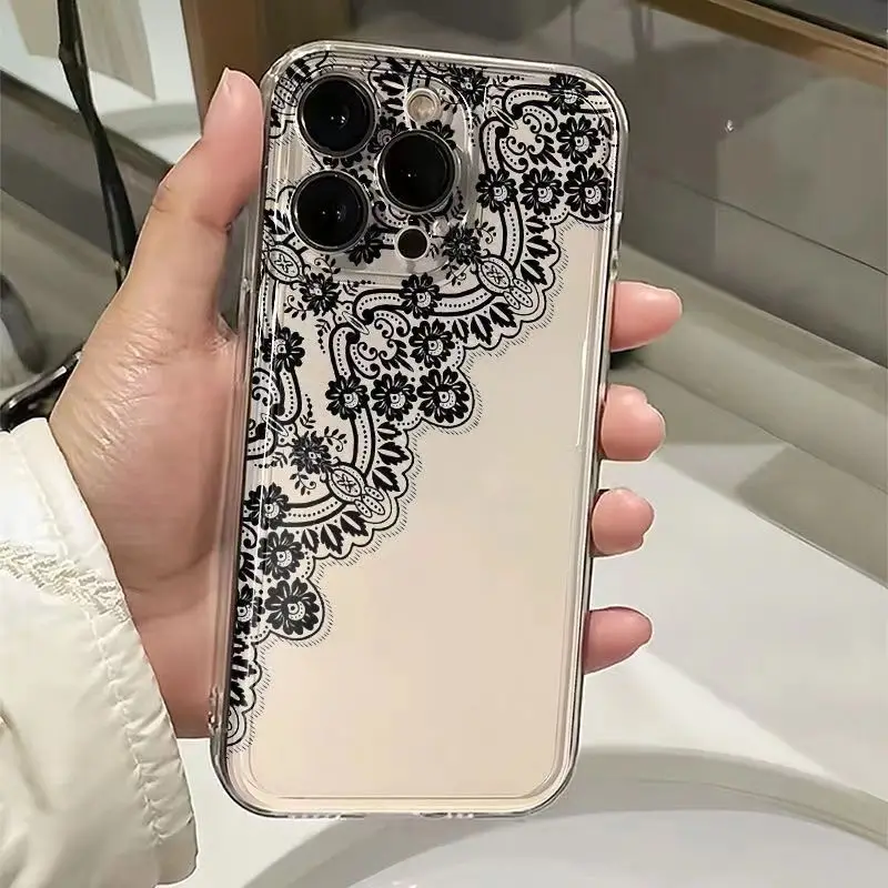 مثير الأسود الدانتيل قضية الهاتف لسامسونج غالاكسي S25 S23 S24 S22 الترا زائد للصدمات لينة غطاء ل غالاكسي S24 + S23 + S25 + قذيفة