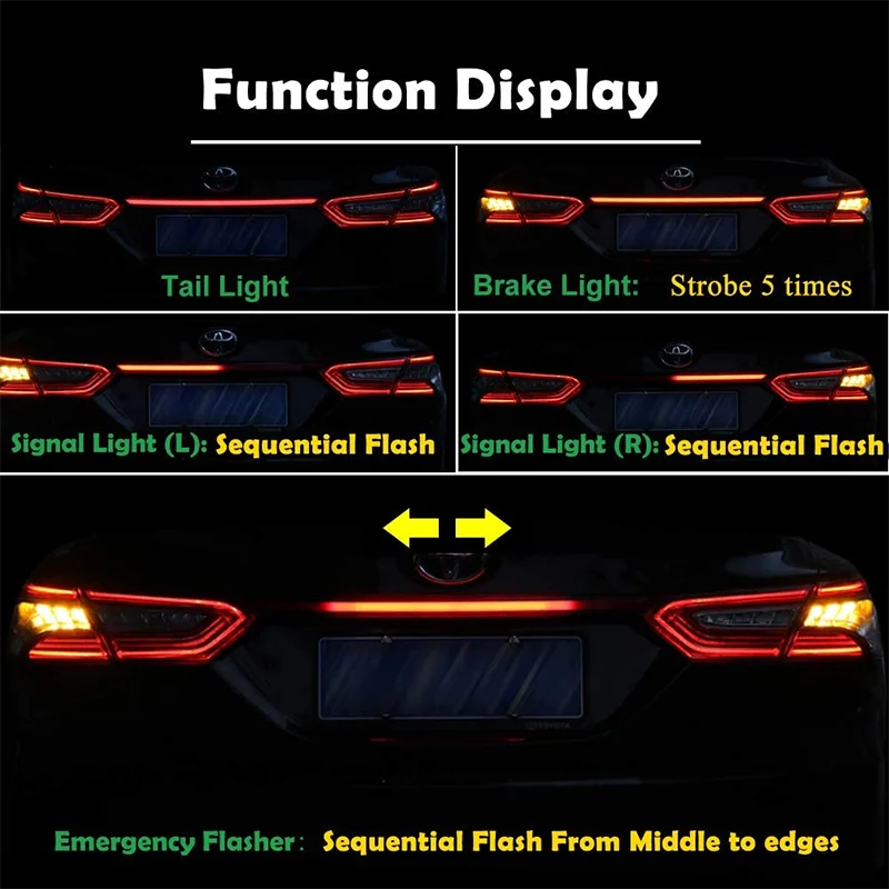 Red LED Car Trunk Lid Trim Replace Center Piece Rear Fog Lamp Brake Taillight Bar w/ Sequential Flash For Toyota Camry 2018-up