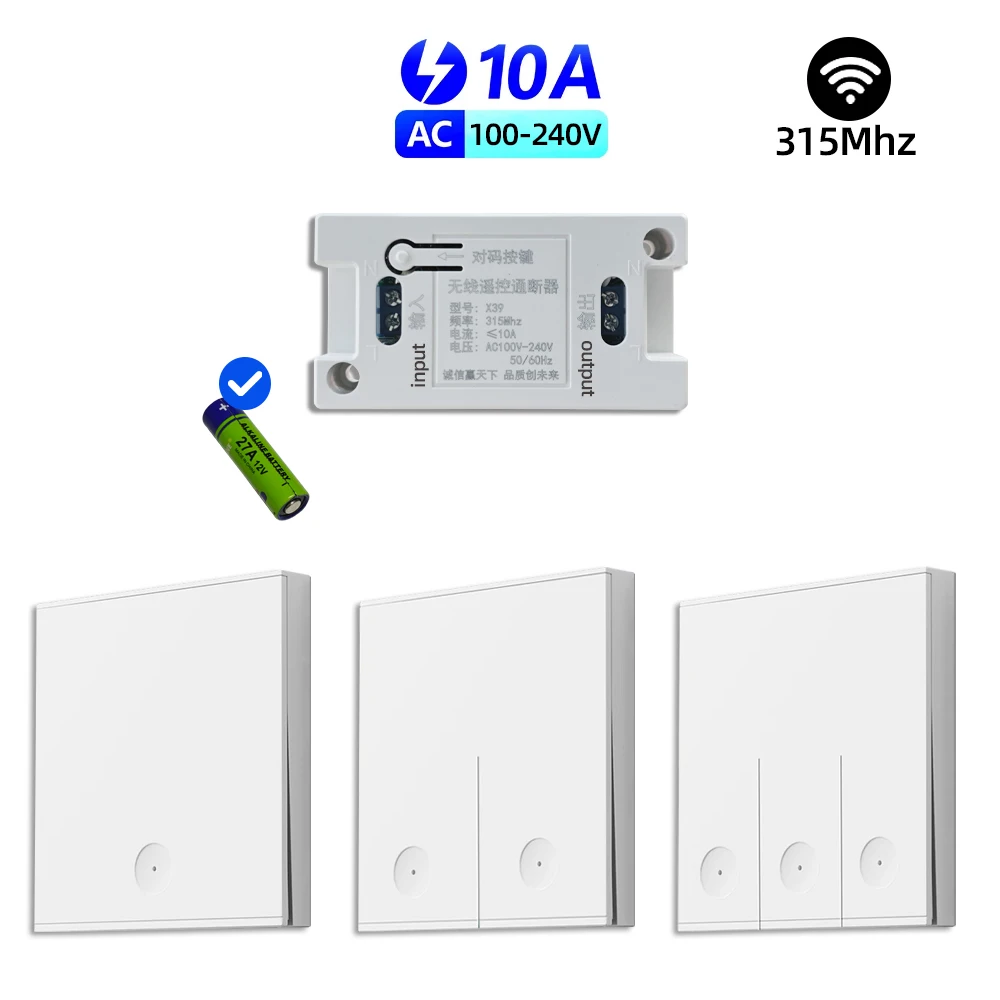 Wireless Smart Light Switch Without Neutral RF 315Mhz Mini Receiver Moudle 220V 110V Push Button Remote Control Lamp Single Live