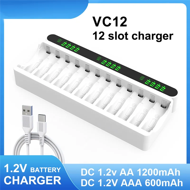 

B63B-For Varicore VC12 12 Slot Type-C Intelligent Charger For 1.2V AA/AAA Ni-MH/Ni-CD Battery