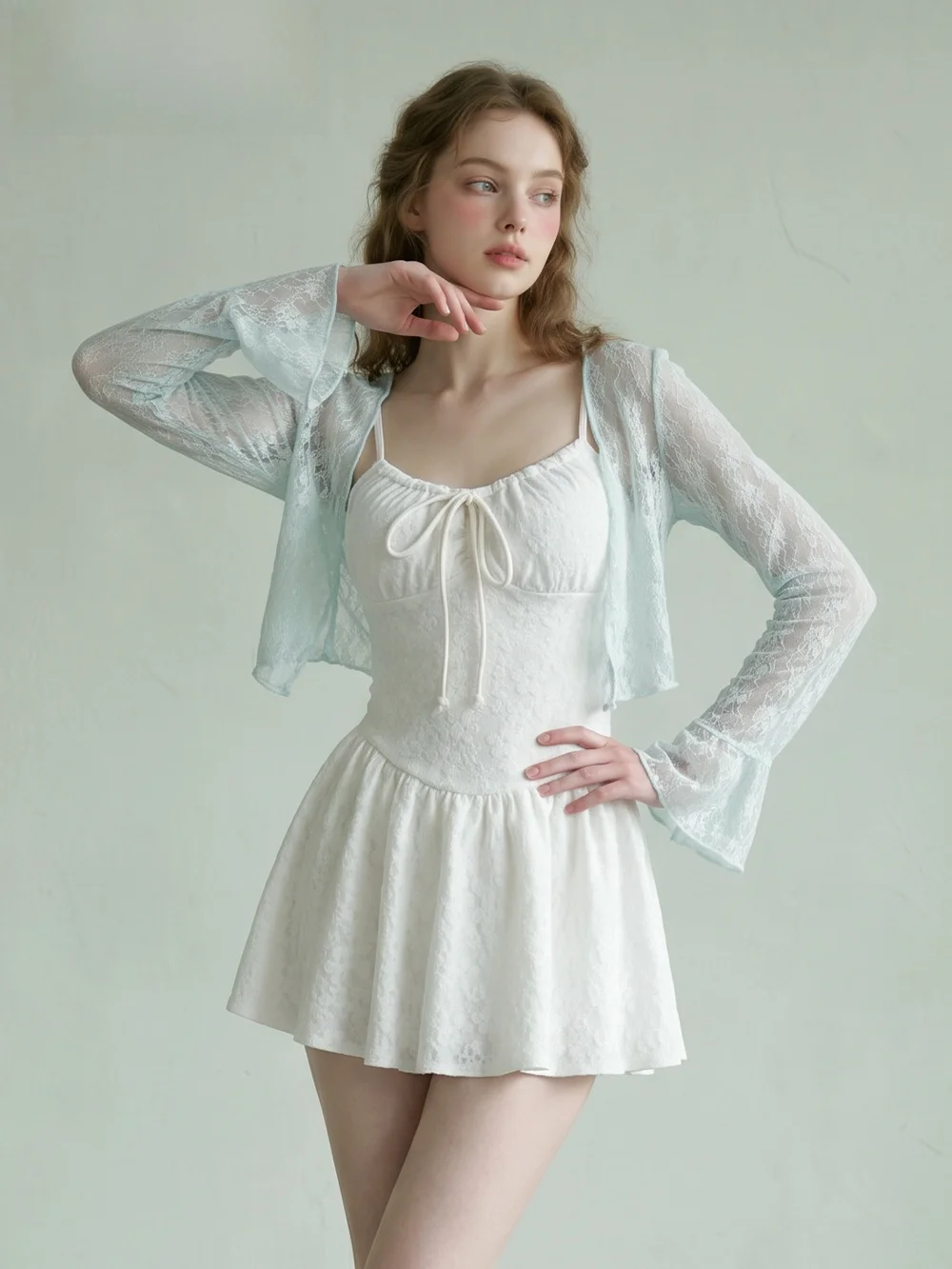 Sweet Girl Style Thermal Spring Swimsuit Women's One-Piece Dress Slimming Belly Cover Fairy Tale Look Swimming Costume