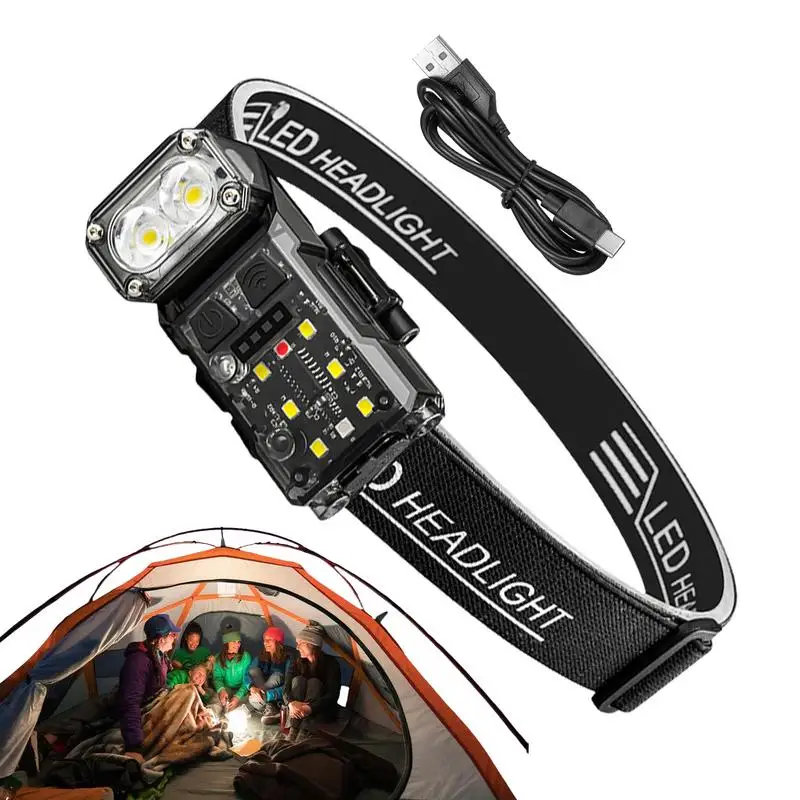 

Headlamps For Adults Super Bright Waterproof Flashlight Head Torch Type-C Rechargeable Right Angle Torches Portable Three Color