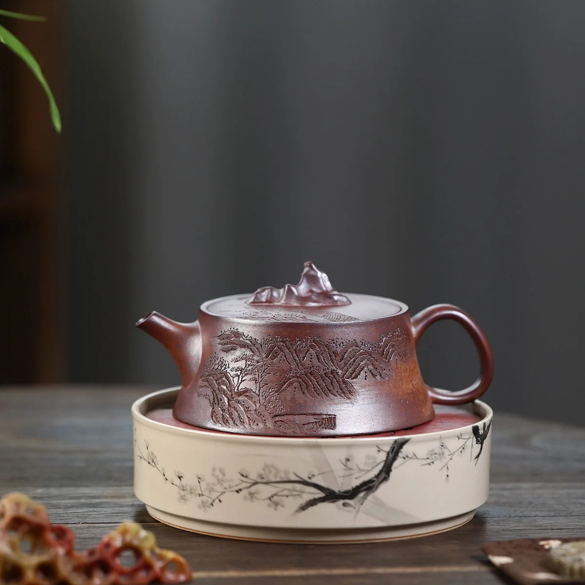 Guanshan Longyao Wenchai Shao Handmade Engraving and Painting Tea Pot Su Yixing Zisha Pot Factory Live Streaming Supply Source T