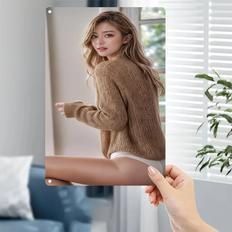 

Elegant Beige Tone Woman Metal Wall Art - Durable 2D Photo Poster for Home, Cafe & Bar