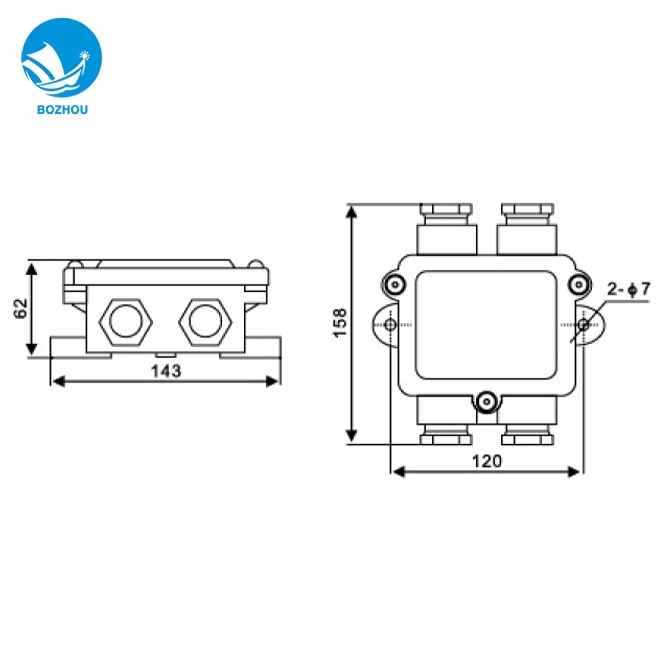 794833 IP56 J-2M 250V 20A IP56 Marine Waterproof Junction Box with Individual Terminals