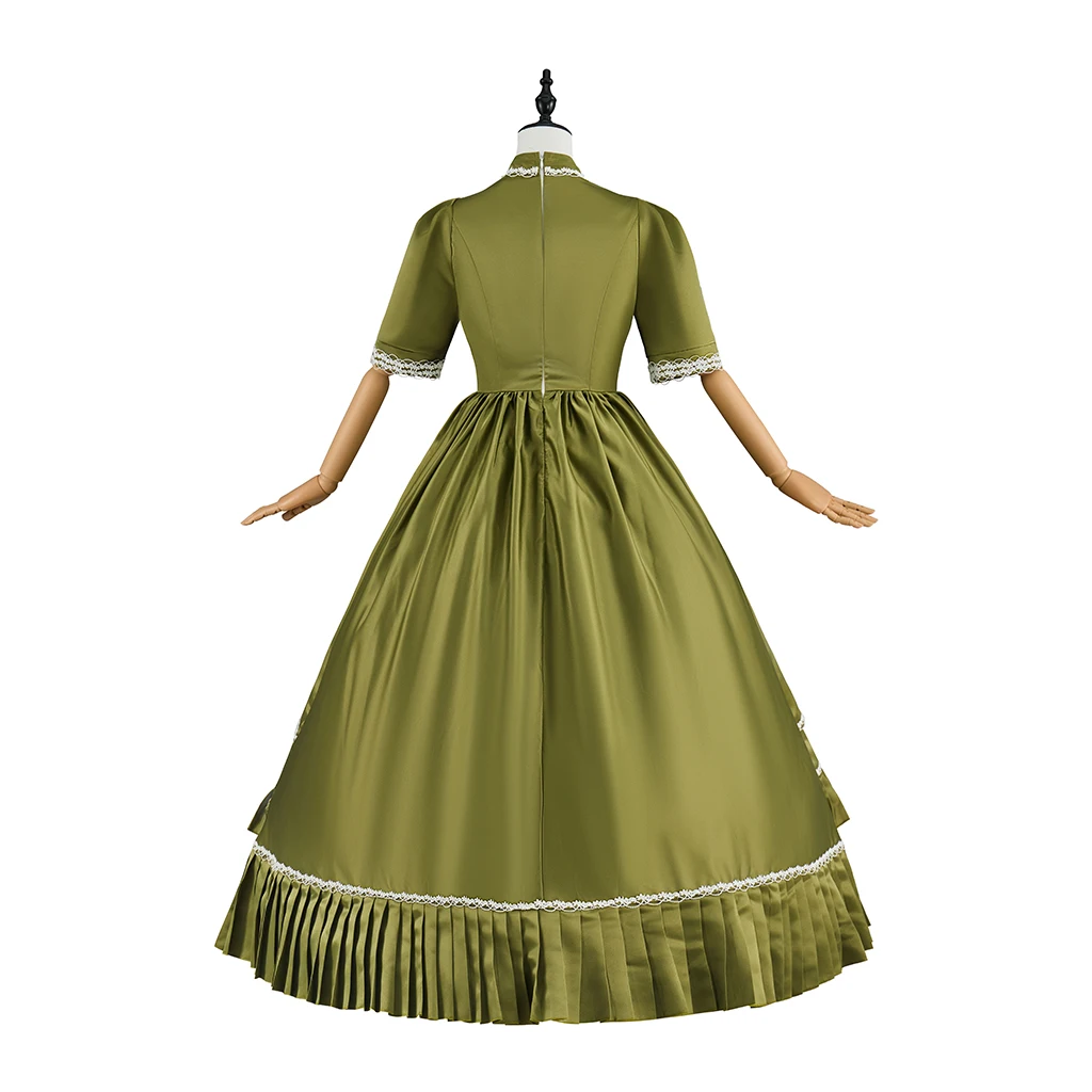 Victorian Green Rococo British Dress Women Retro Medieval Renessiance Dress Edwardian Fashion Costume