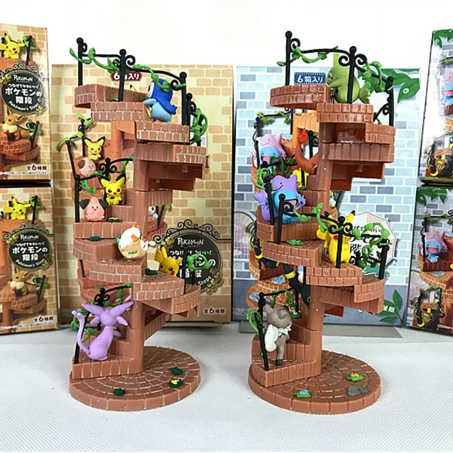 

Подлинная Re-ment Pokemon, спиральная лестница, слепая коробка Kawaii Pikachu Espeon Bulbasaur Squirtle Charmander, подарок на день рождения, модные игрушки