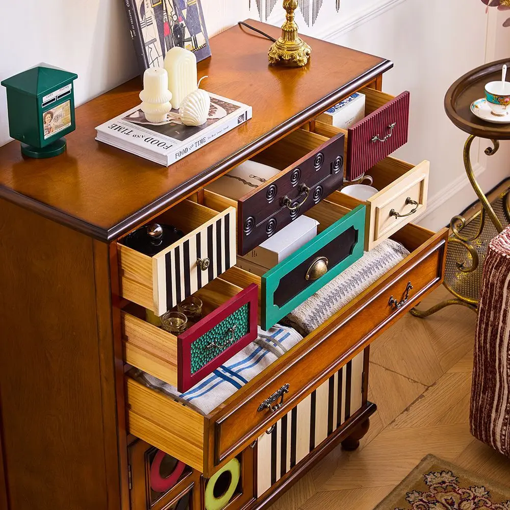 American vintage color blocking, multi-drawer storage cabinet, creative splicing painting, multifunctional storage cabinet