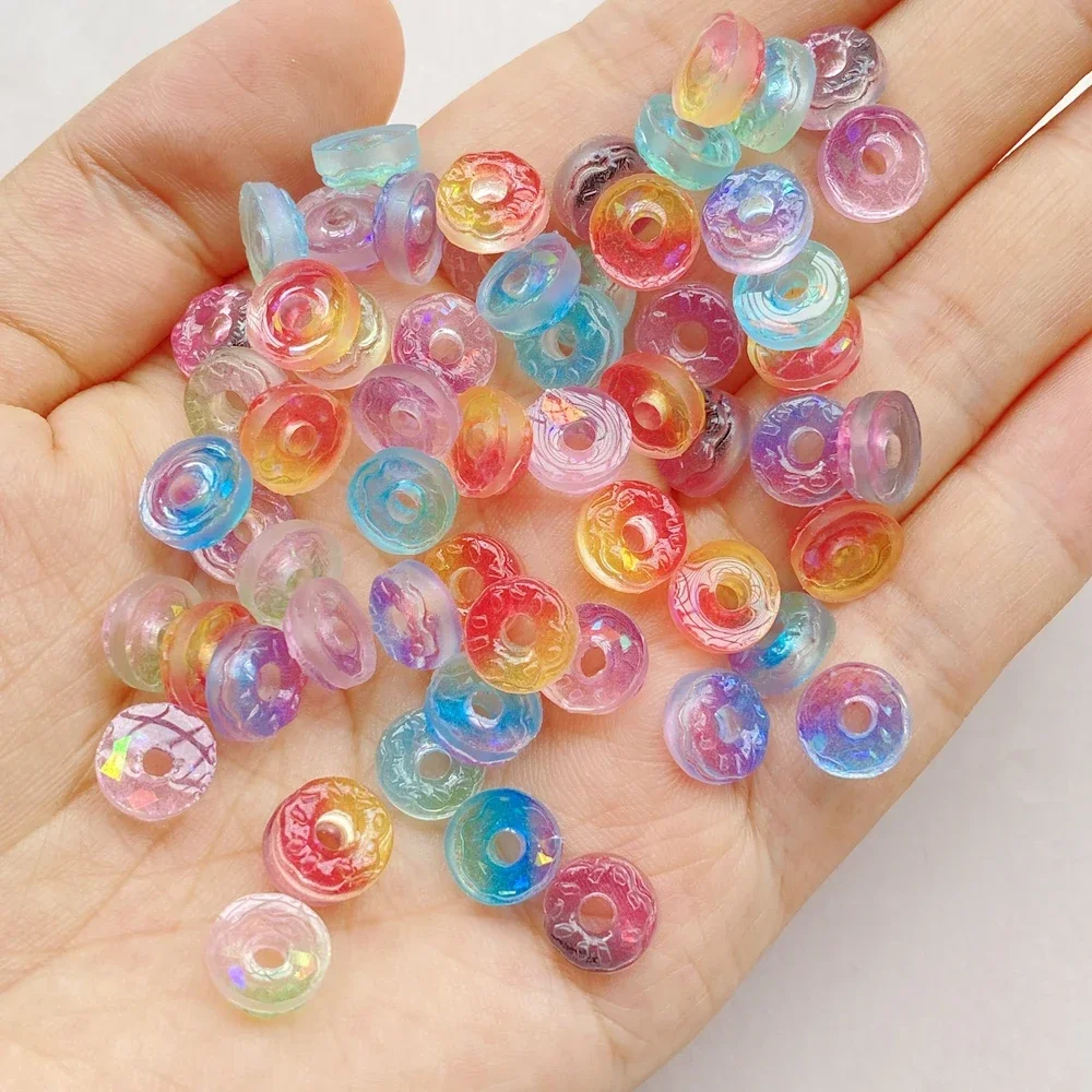 50pcs Resin 8mm Mini Colorful Gradient Donut Flatback Nail Art Appliques DIY Scrapbook Figurines Decor Accessories Crafts