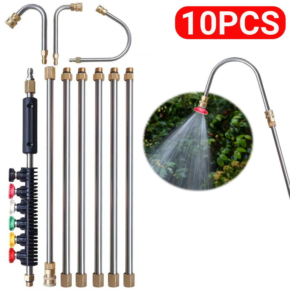 10pc/set High Pressure Washer Extension Quick Connect Power Washer Lance with 6 Nozzle 4000PSI 1/4 Quick Connect Ditch Cleaning