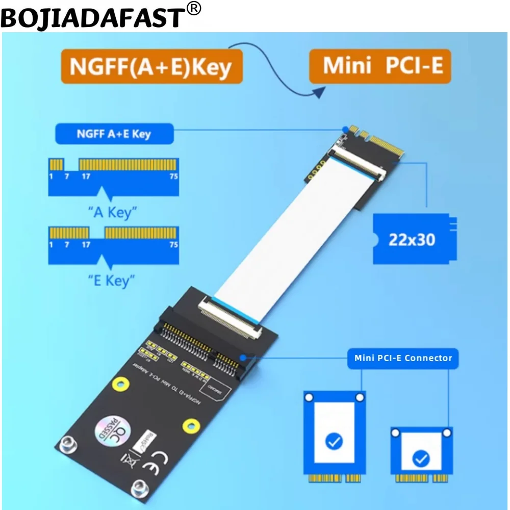 

NGFF M.2 Key A+E Interface to Mini PCI-E Adapter Card + FPC Cable For Wifi Bluetooth Modules