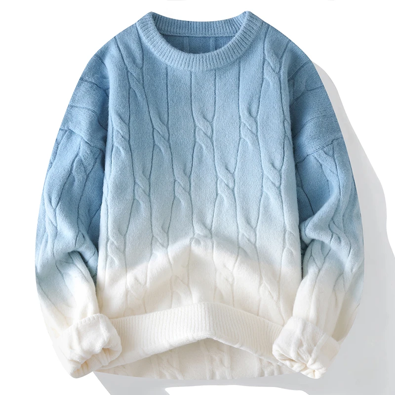 

Korean Gradient Knitwear Loose Chunky Twist Knit Pullover 2025 New Round Neck Sweater Autumn Winter Warm Couple Tops