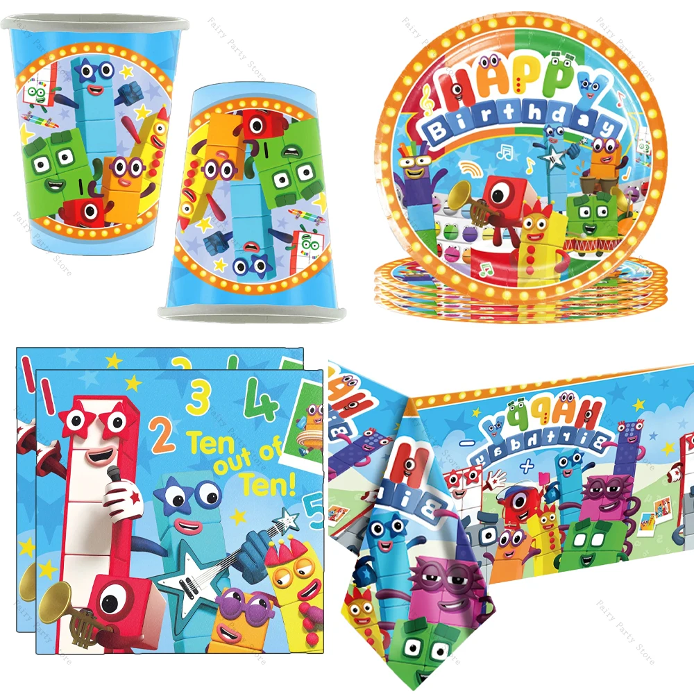 

Building Block Theme Birthday Party Decorations Disposable Tableware Set Cups and Plate Paper Puzzle blocks Baby Shower Supplies