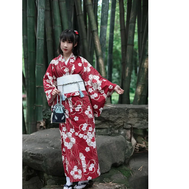 Kimono floral japonais traditionnel avec ceinture pour femme, robe en coton, costume de cosplay vintage, robe de soirée, printemps, nouveau, mignon