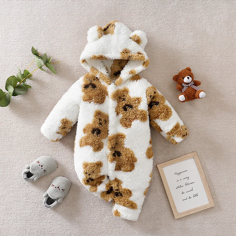 2 قطعة نيسيي الطفل 0-18 أشهر الوليد محبوك الدب البني والبيج مقنعين مريحة الدفء لينة العصرية عادية طفل بذلة