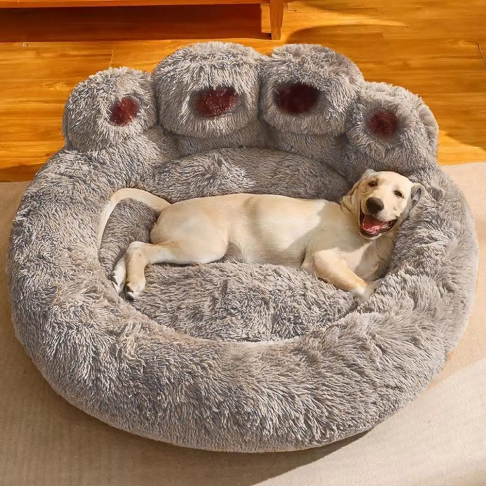 Pet Nest Plush Bed Premium Cotton Filling Pet Bed Cozy Paw-shaped Pet Bed with Fluffy Plush for Cats for Warmth for Ultimate