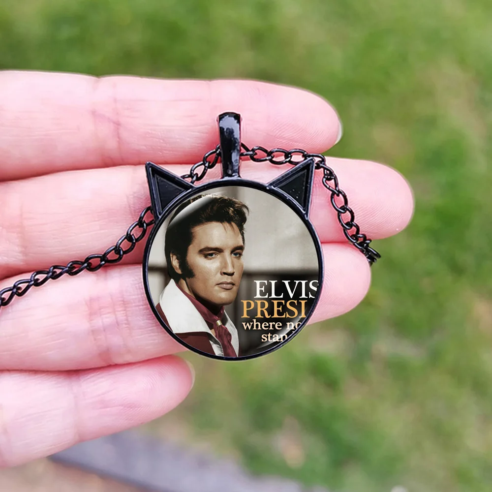 Newest Elvis Rock Music Singer Figures Necklace The King Star Poster Glass Cabochon Pendant For Men Women Fans Jewelry Gift