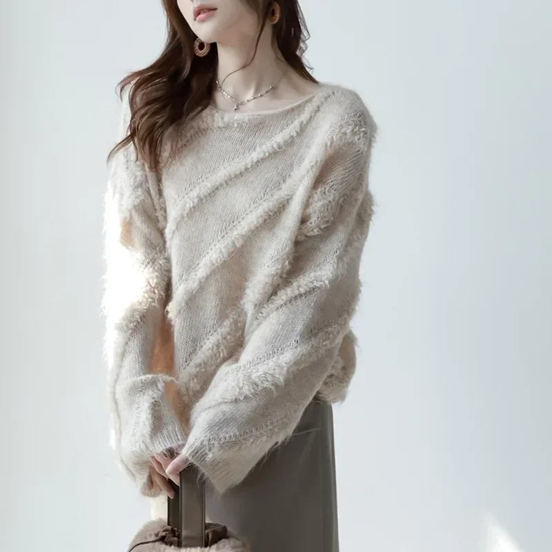 2025 Inverno Casual Y2K Maglia a maniche lunghe Nappe Pullover Coreano Moda Donna Chic Blu Caldo Maglione Top