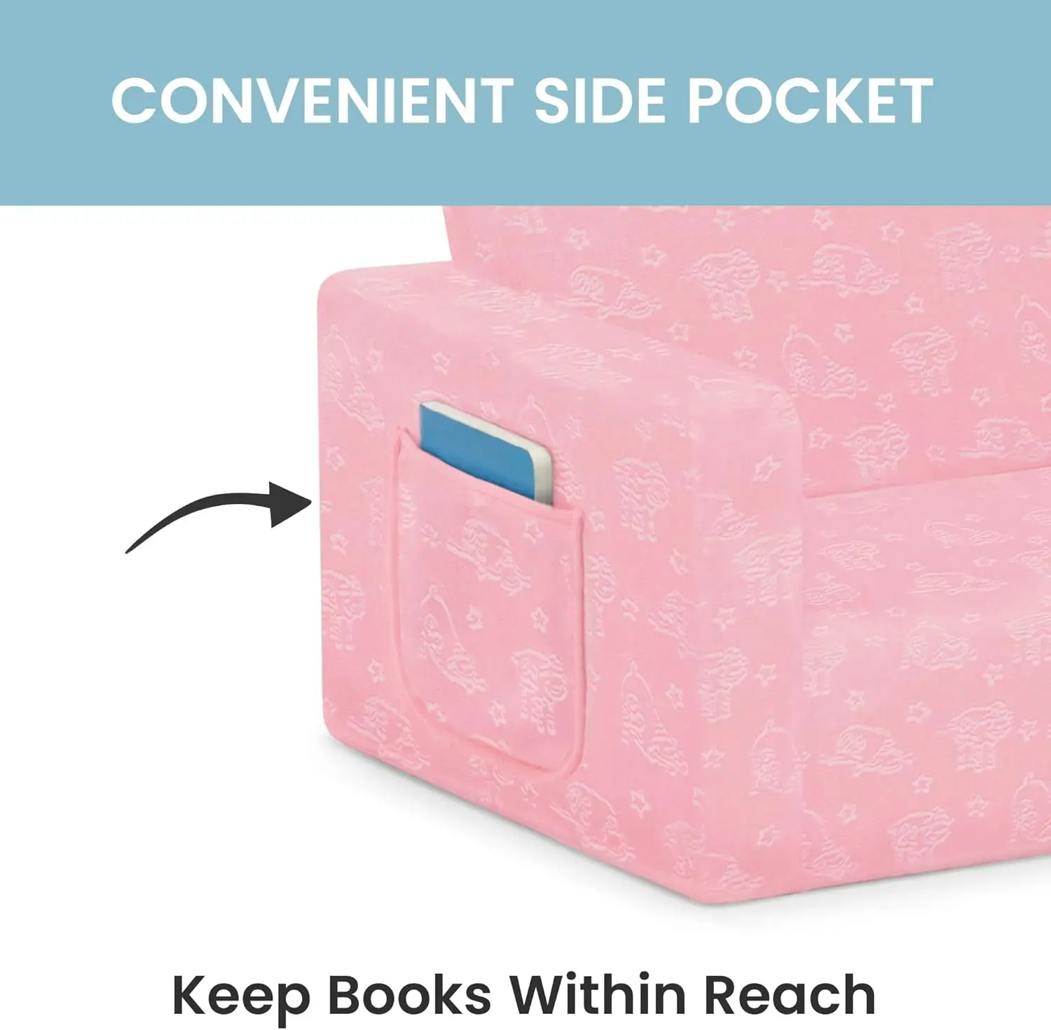 أريكة قابلة للتحويل إلى أريكة للأطفال - أريكة/نائمة قابلة للطي 2 في 1، وردي، بعرض 30 بوصة #5