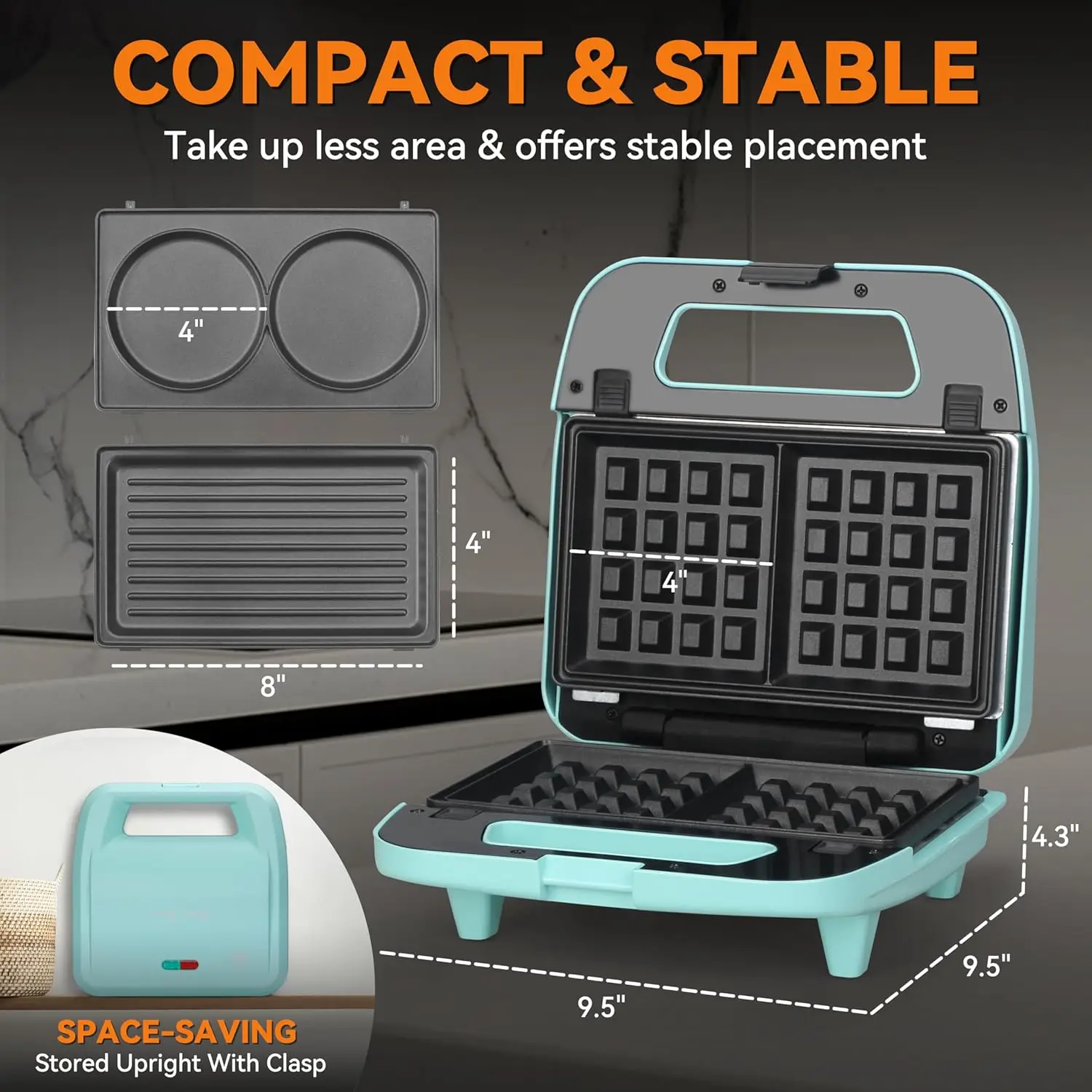 ماكينة صنع الوافل الصغيرة 3 في 1 مع ألواح قابلة للإزالة، ماكينة صنع الفطائر الصغيرة، صانع الجبن المشوي، ماكينة صنع ساندويتش الإفطار، Mini I