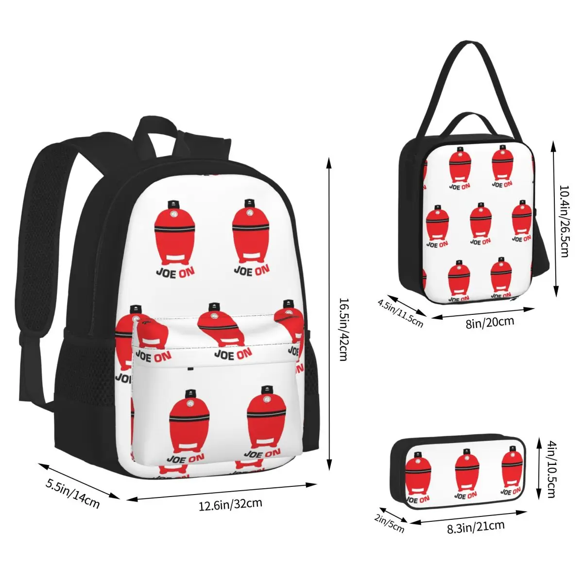 Kamado Joe BBQ Grill And Smoke Backpacks Boys Girls Bookbag School Bags Rucksack Lunch Bag Pen Bag Three-Piece Set