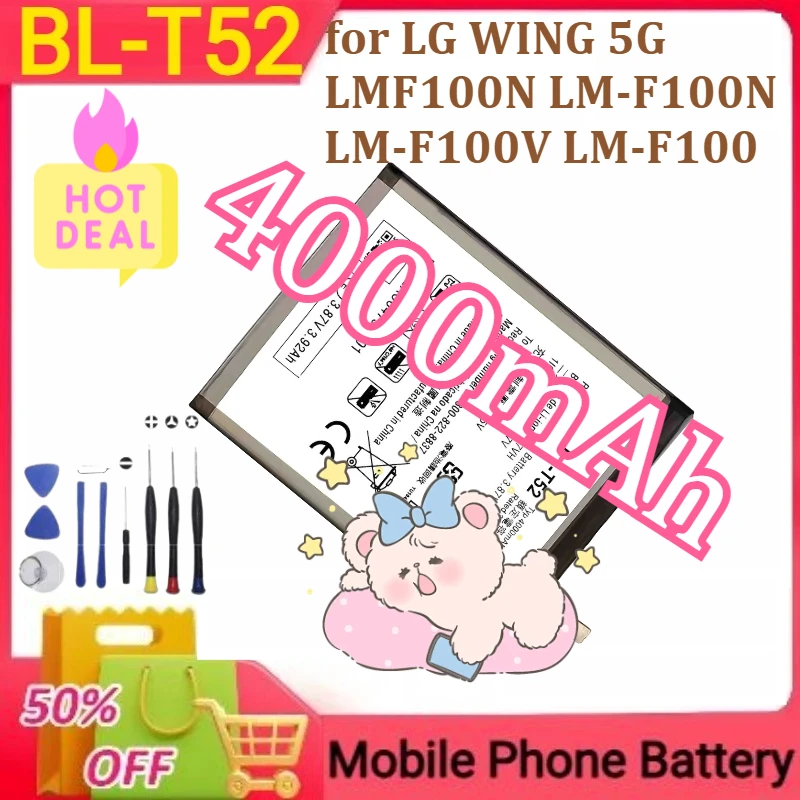 

Capacity BL-T52 Battery for LG WING 5G LMF100N LM-F100N LM-F100V LM-F100 Mobile Phone Batteries 4000mAh+Tools