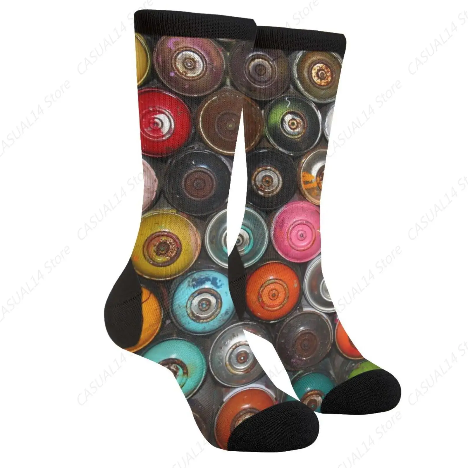 Paint Can Spray Men Women Funny Crazy Novelty Crew Tube Socks, Casual Athletic Sport Dress Socks