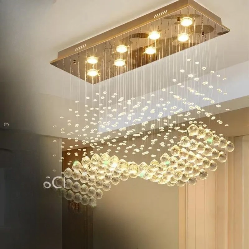 Modern Gold Crystal Ceiling Light Simple Luxury LED Chandelier for Living Room Restaurant Hotel Decor