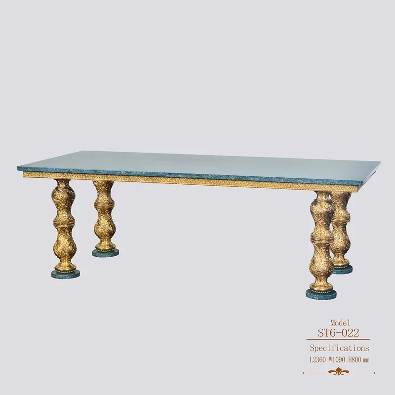 Restaurant furniture retro Italian baroque all-copper marble table size 10 people long western table