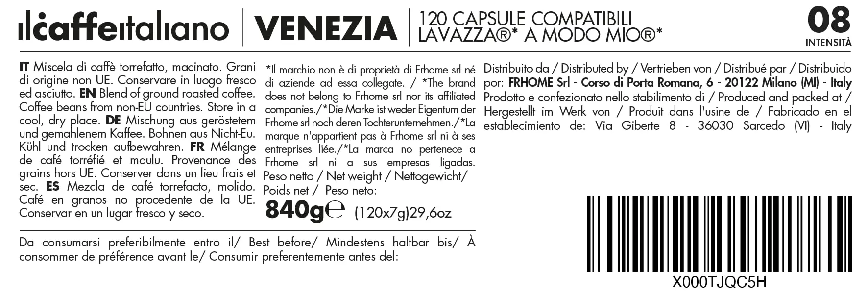 Immagine 8: 120 Capsule Caffè Venezia - Intensità 8 - Il Caffè Italiano -  Capsule Compatibili A Modo Mio®