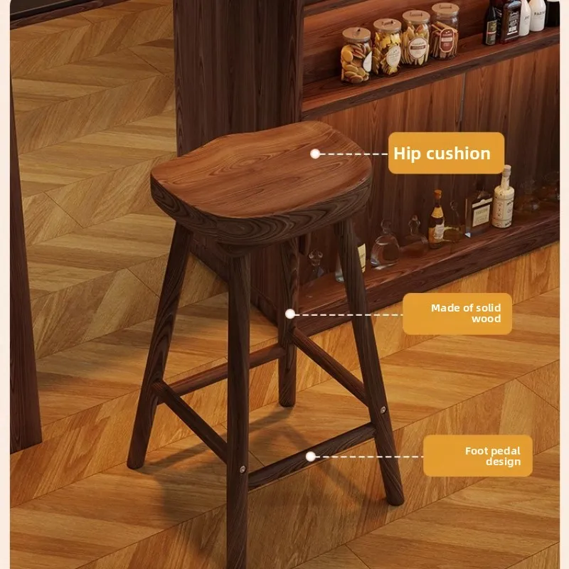Solid Wood Curved Bar Stool High Dining Island Counter Chair for Home Cafe Bar Stylish Front Desk And Reception Bar Seating
